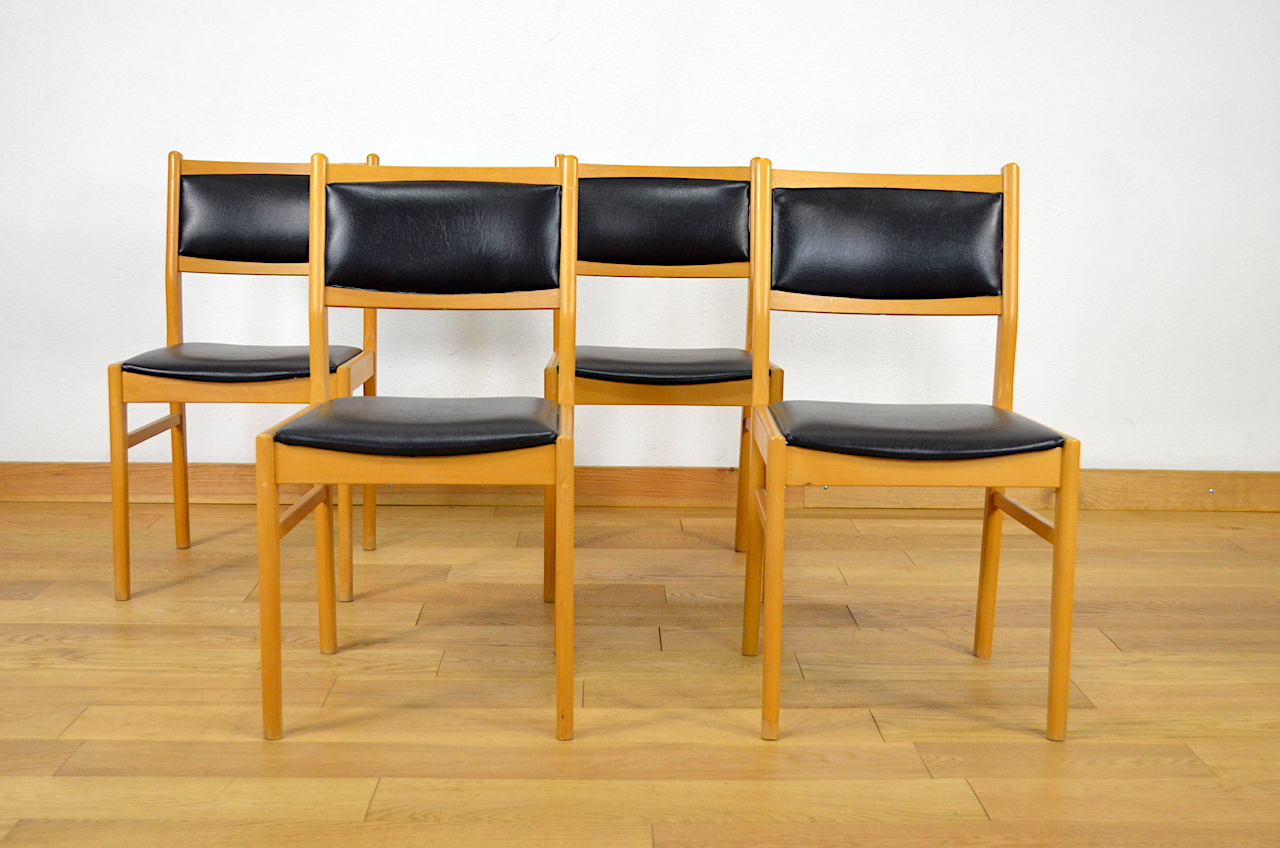 Suite de 4 chaises scandinaves hêtre années 60 - Côte & Vintage