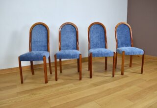 4 Chaises Vintage Bois et Velours Bleu