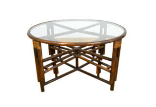 Table Ronde Modulable Vintage en Bambou et Verre 1980