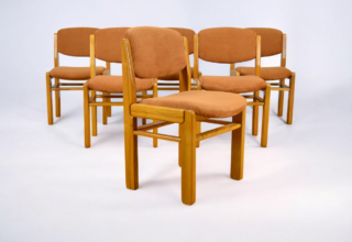 Série de 6 Chaises de la Maison Regain en Orme & Tissu 1980