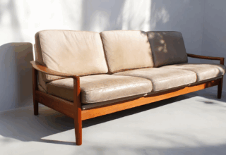 Canapé Convertible / Daybed Danois en Teck & Cuir Vintage 1960