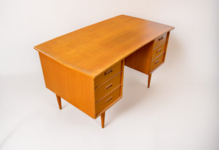 Bureau Scandinave Double Face en Teck Vintage 1960