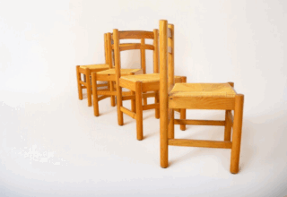 4 Chaises en Sapin Vintage 1980