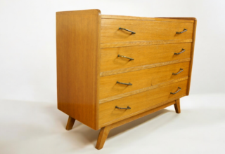 Commode Pieds Compas en Chêne Doré Vintage 1960