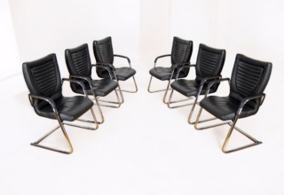 Fauteuil de Bureau en Chrome & Cuir Année 2000 - 6 Pièces Disponibles