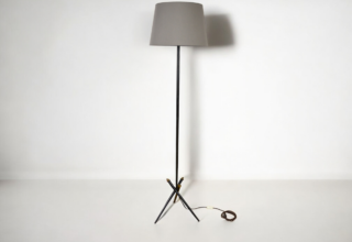 Lampadaire Tripode en Métal Noir Vintage 1960