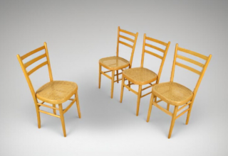 4 Chaises Bois et Cannage Vintage 1960