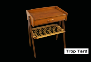 Meuble Bas Danois en Teck & Osier par Soren Rasmussen Vintage 1960