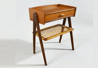 Meuble Bas Danois en Teck & Osier par Soren Rasmussen Vintage 1960