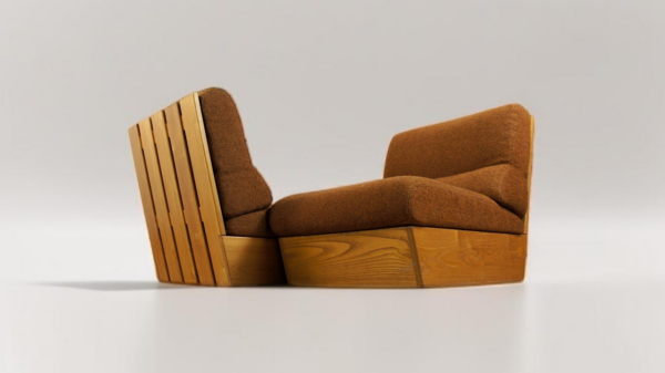 Paire de Chauffeuses Forme Libre en Bois Blond Vintage 1960 / 1970