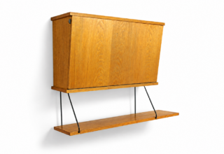 Secrétaire Mural & Étagère en Chêne Blond Vintage 1950