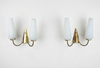 Paire d'Appliques en Laiton & Verre Vintage 1960